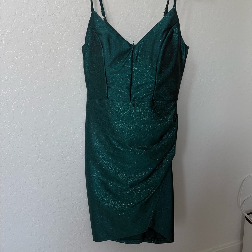 Honey and Rosie Green Ruched Sheath Midi Dress